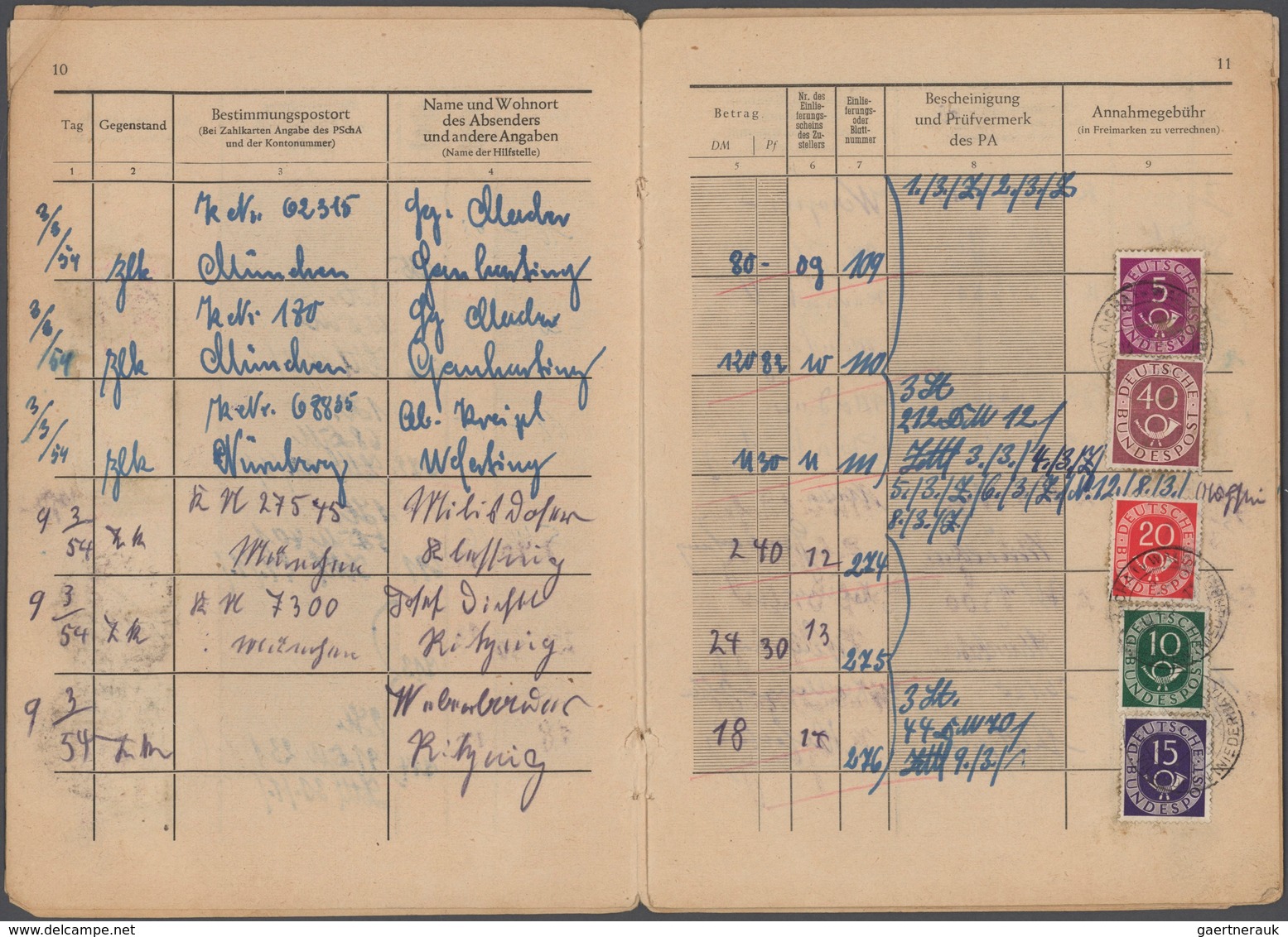 Bundesrepublik - Besonderheiten: 1954, POSTANNAHMEBUCH, Annahmebuch (Land) Aus AICHA Vorm Wald über - Sonstige & Ohne Zuordnung