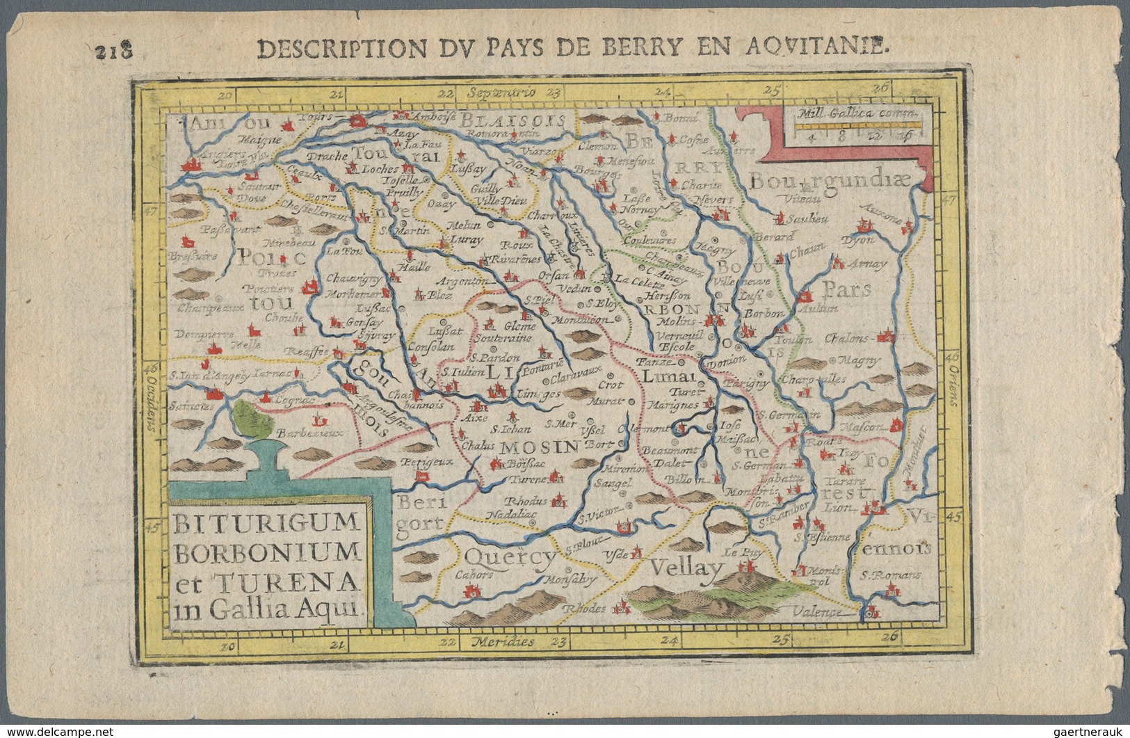 Landkarten Und Stiche: 1610. Biturgum Borbonium Et Turena In Gallia Aqui. Bertius, Petrus. Attractiv - Géographie