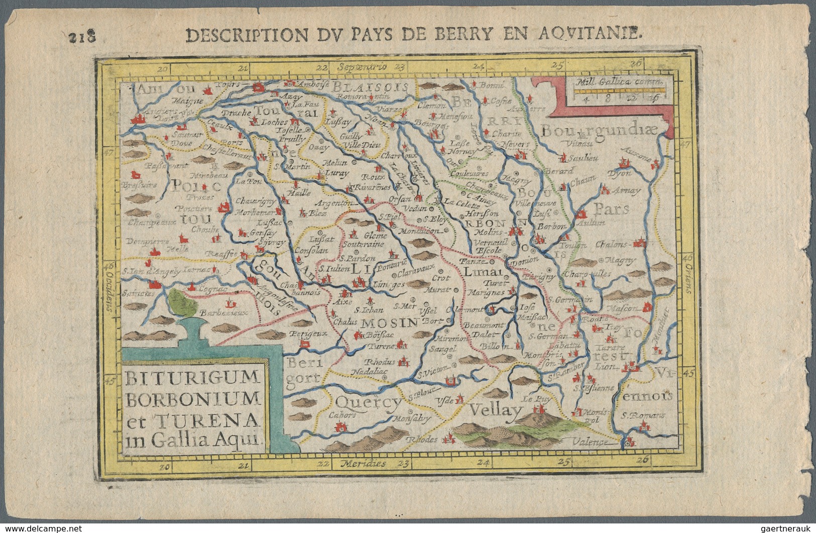 Landkarten Und Stiche: 1610. Biturgum Borbonium Et Turena In Gallia Aqui. Bertius, Petrus. Attractiv - Geography