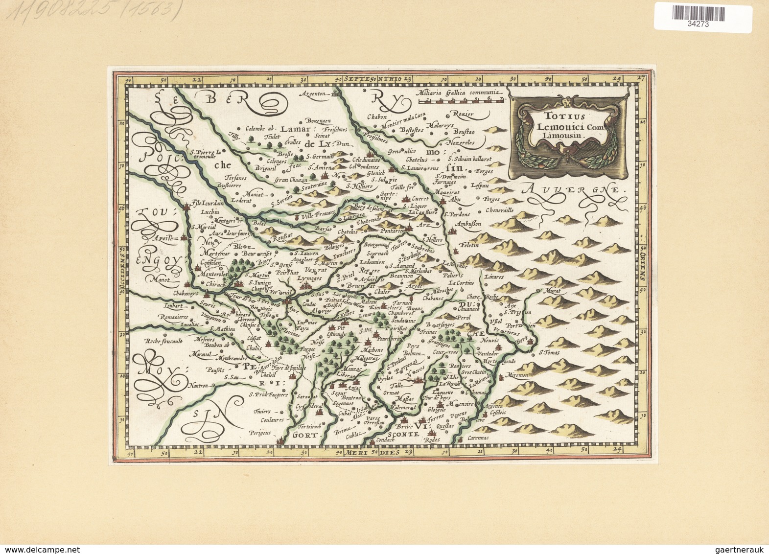 Landkarten Und Stiche: 1734. Totius Lemouici Com Limousin From The Mercator Atlas Minor Ca 1648, Lat - Géographie