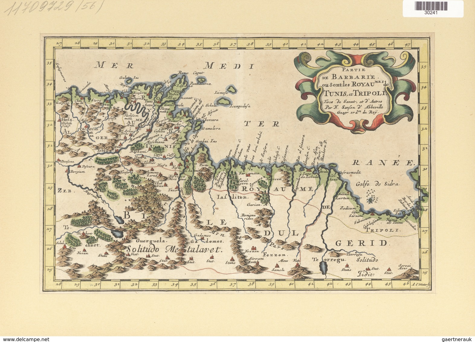 Landkarten Und Stiche: 1734. Partie De Barbarie, Ou Sont Les Royaumes De Tunis, Et Tripoli; By Nicol - Geographie