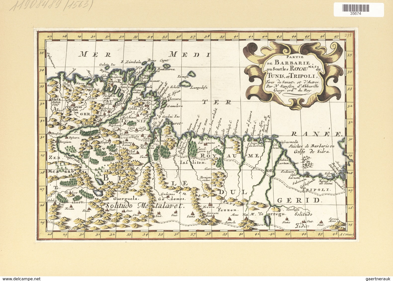 Landkarten Und Stiche: 1734. Partie De Barbarie, Ou Sont Les Royaumes De Tunis, Et Tripoli; By A.d W - Geographie