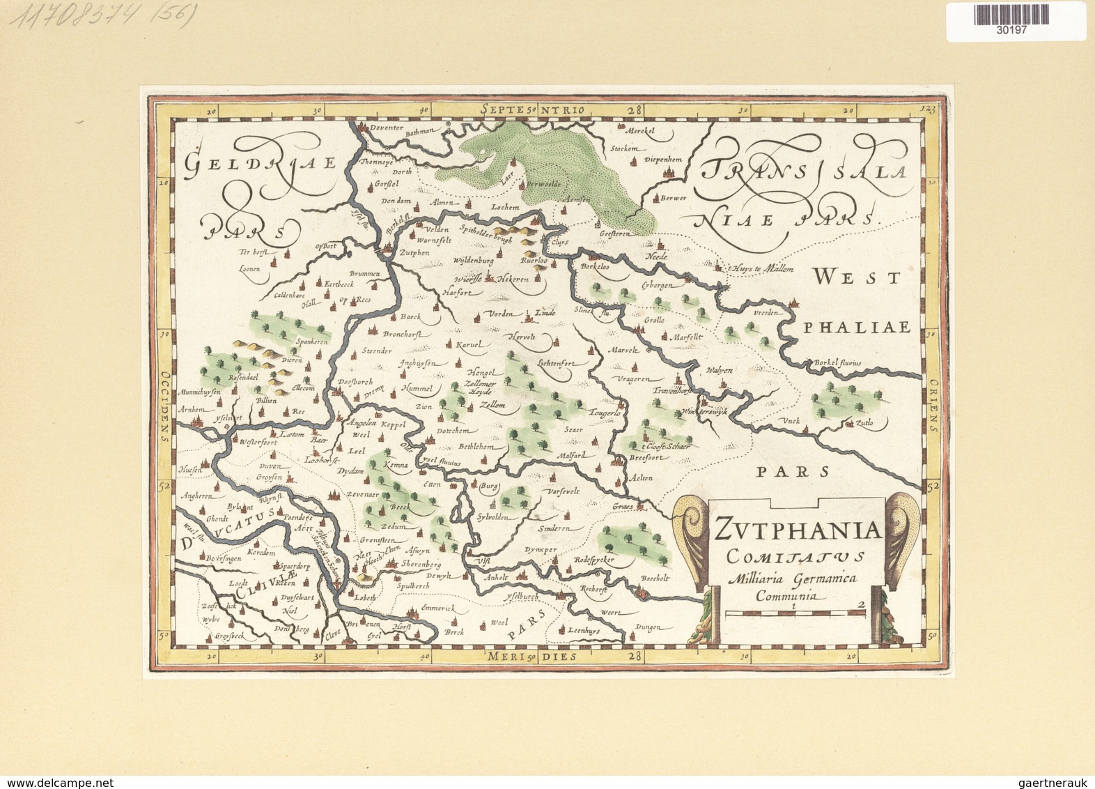 Landkarten Und Stiche: 1734. Zutphania Comitatus, By Gerardus Mercator Ca 1633, Published In His Atl - Géographie