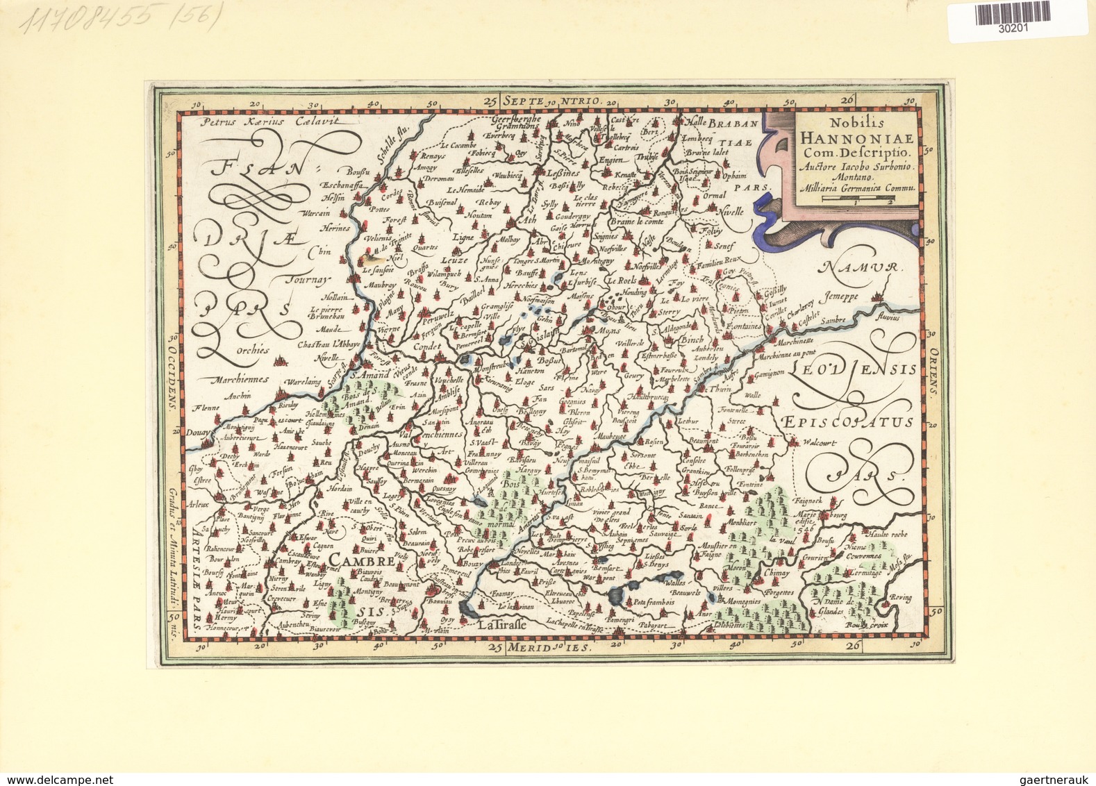 Landkarten Und Stiche: 1734. Nobilis Hannoniae Com.Descriptio Auctore Jacob Surbonio Montana, By Jac - Géographie