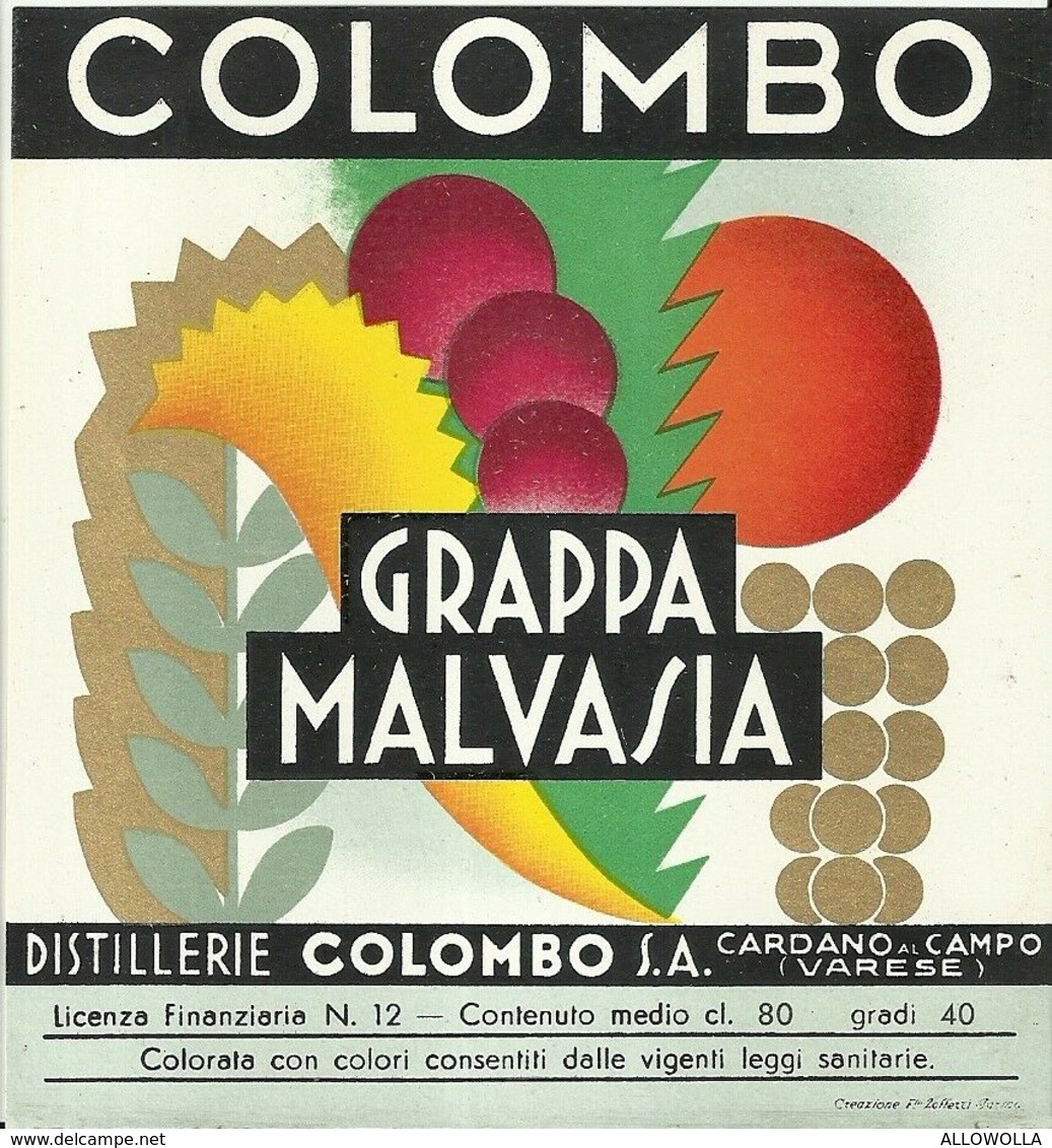 2392 " GRAPPA MALVASIA - COLOMBO-DIST. COLOMBO- CARDANO AL CAMPO-VA" ETIC. ORIG. - Altri & Non Classificati