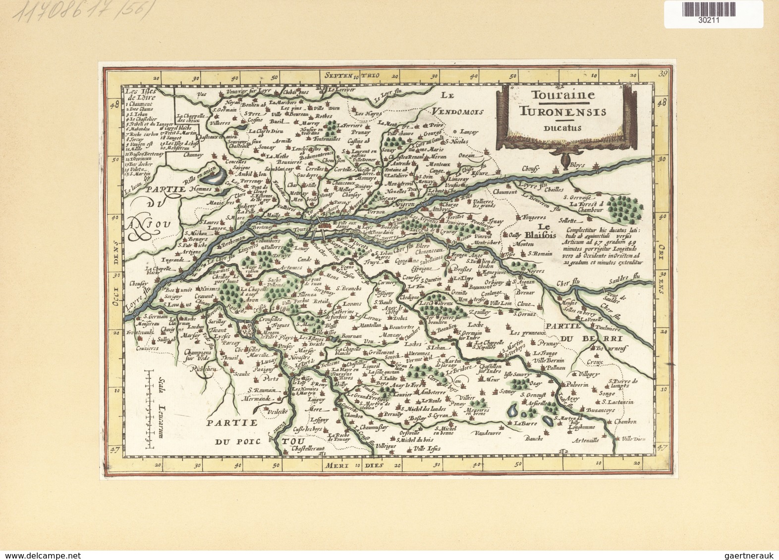 Landkarten Und Stiche: 1734. Touraine / Turonensis Ducatus. Map Of The Duchy Of Tours Region Of Fran - Géographie