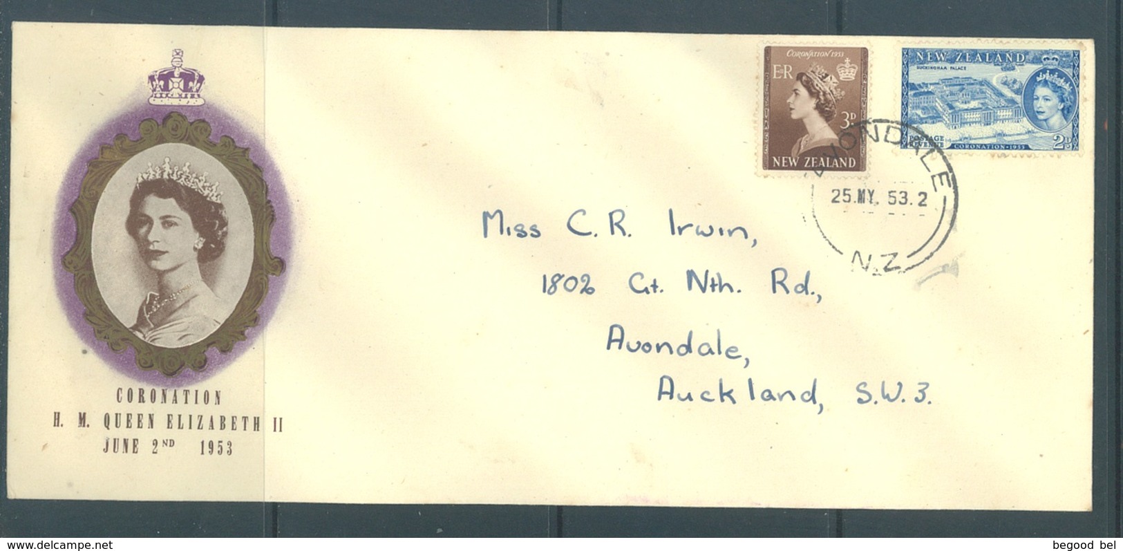 NEW ZEALAND - 25.5.1953 - FDC - SPECIAL EDITION - ELIZABETH II CORONATION - Yv 318-322 - Lot 18966