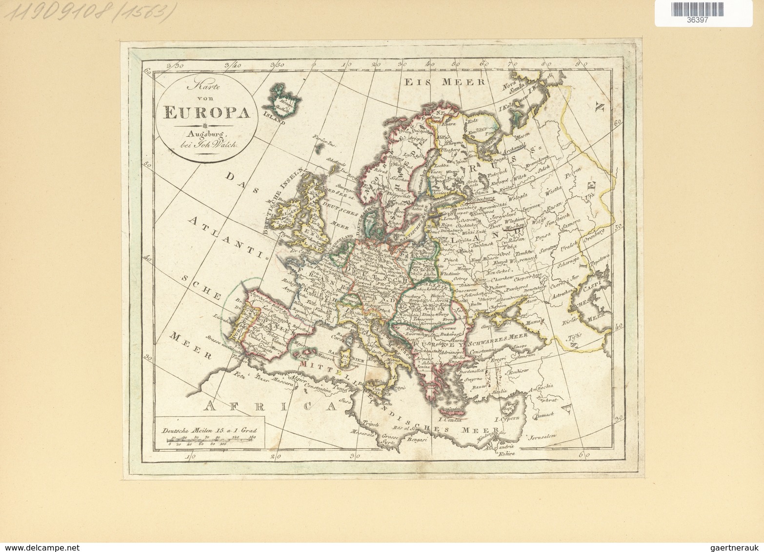 Landkarten Und Stiche: 1797, Map Of Europe By Johann Wallch, Ca 1797. Holes At Left Margin Where The - Geographie