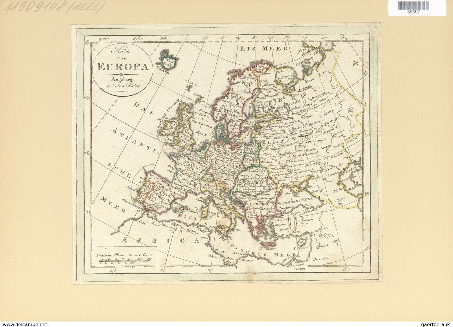 Landkarten Und Stiche: 1797, Map Of Europe By Johann Wallch, Ca 1797. Holes At Left Margin Where The - Geography