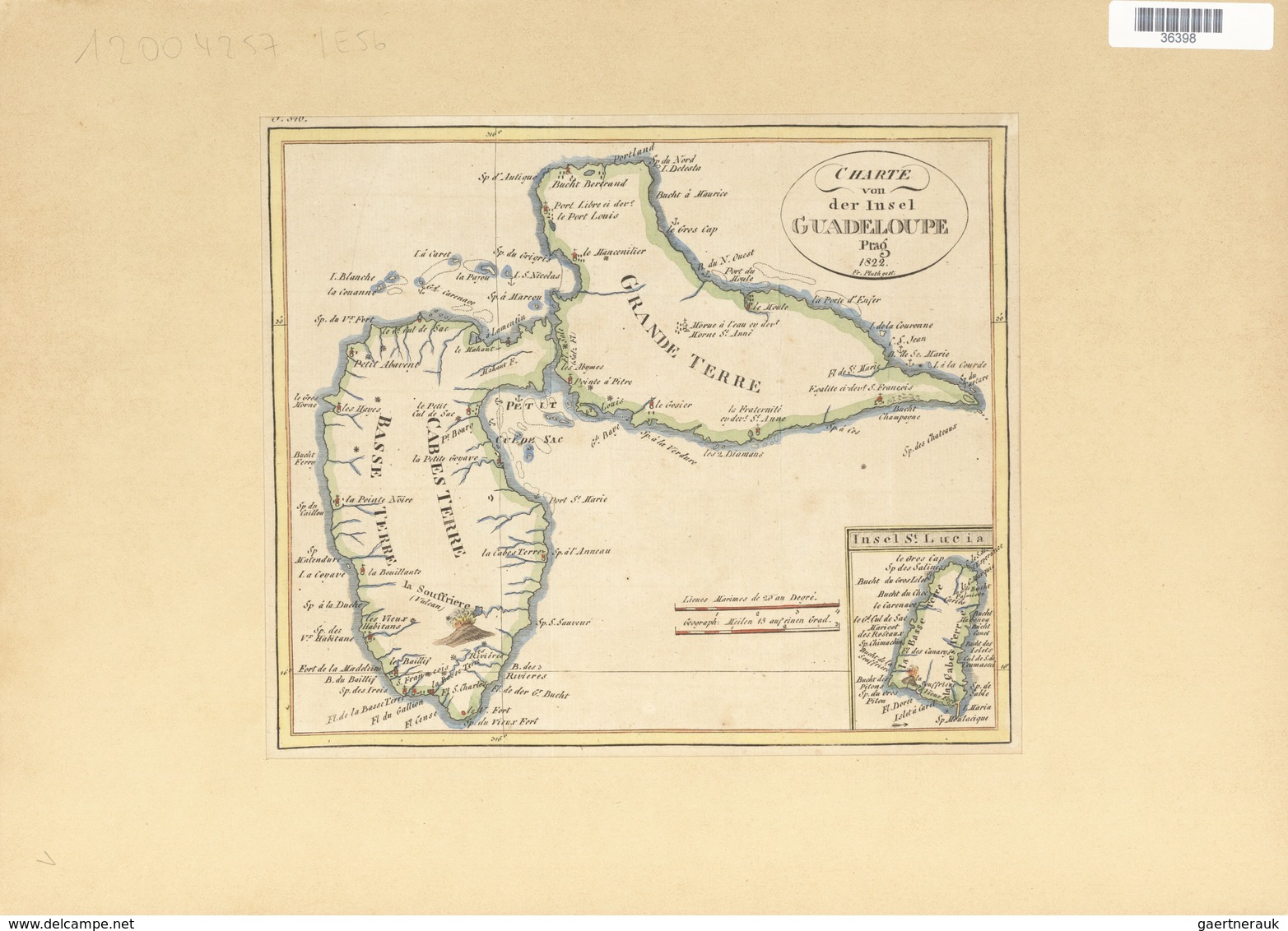 Landkarten Und Stiche: 1822. Map Of The Island Of Guadaloupe, By One Fr. Pluth, From Prague In 1822. - Geographie