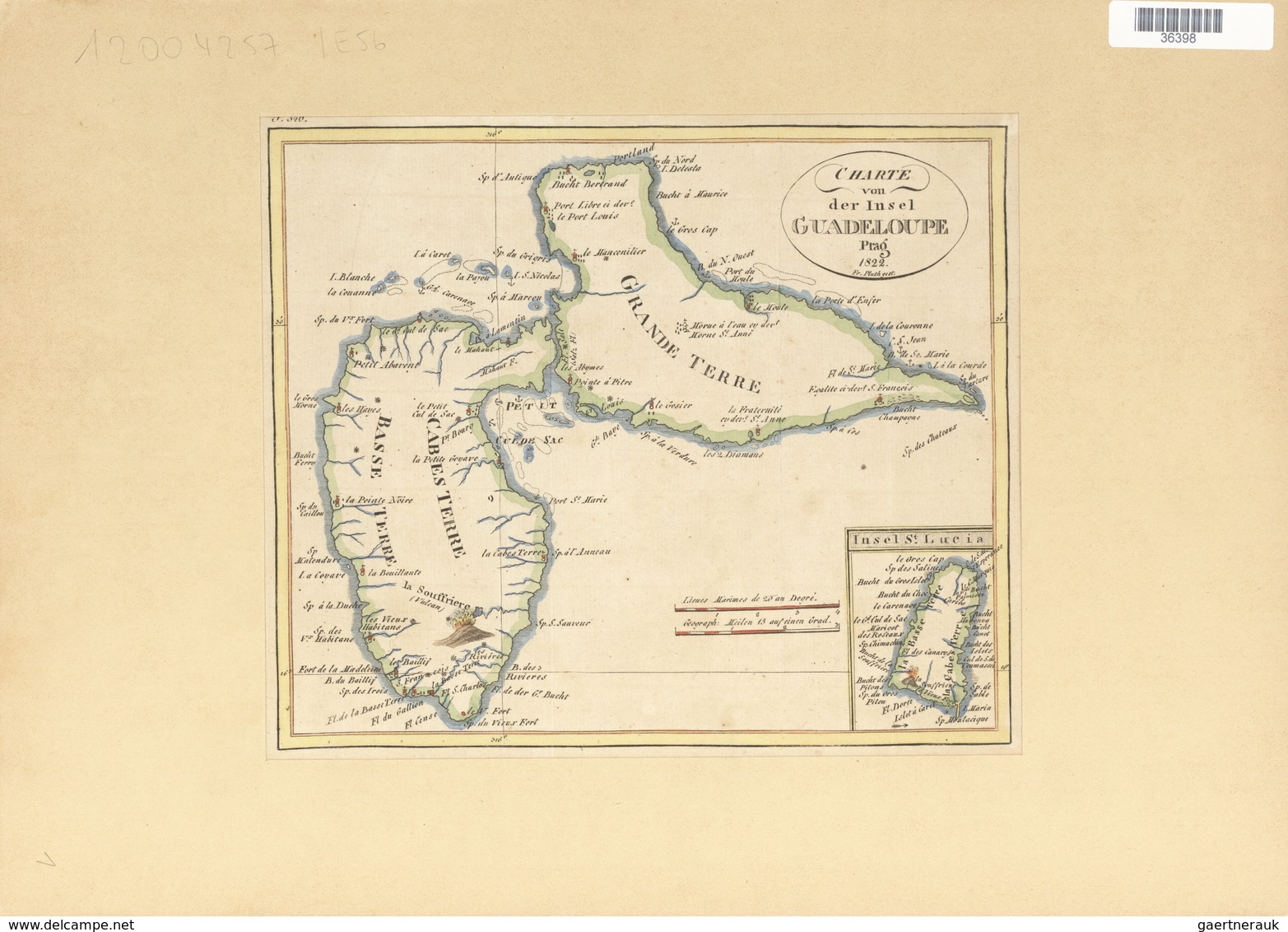 Landkarten Und Stiche: 1822. Map Of The Island Of Guadaloupe, By One Fr. Pluth, From Prague In 1822. - Geography