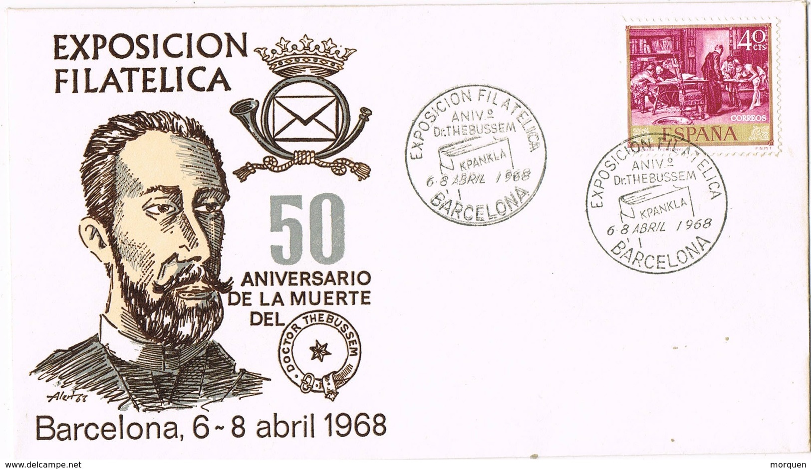 31408. Carta Exposicion BARCELONA 1968. 50 Aniversario Muerte Dr. THEBUSSEM - Cartas & Documentos