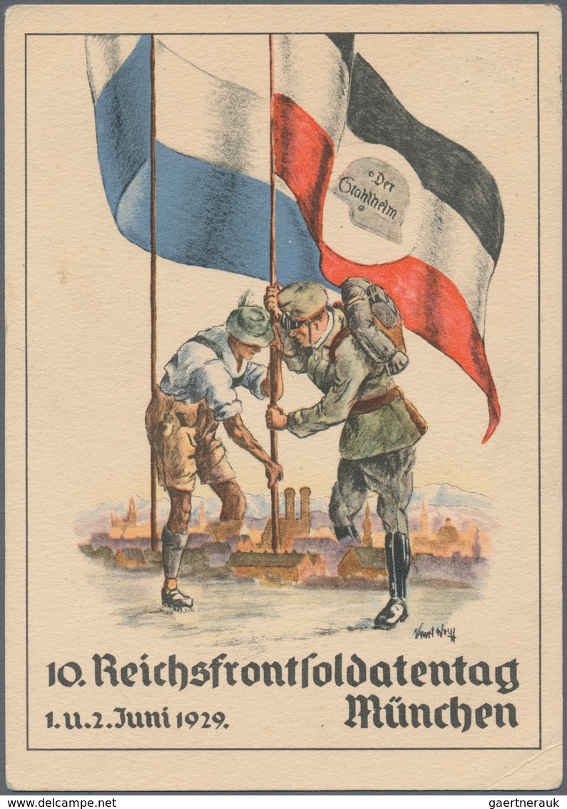 Ansichtskarten: Politik / Politics: REICHSFRONTSOLDATENTAG, München 1929, Zwei Propagandakarten, Bei - People