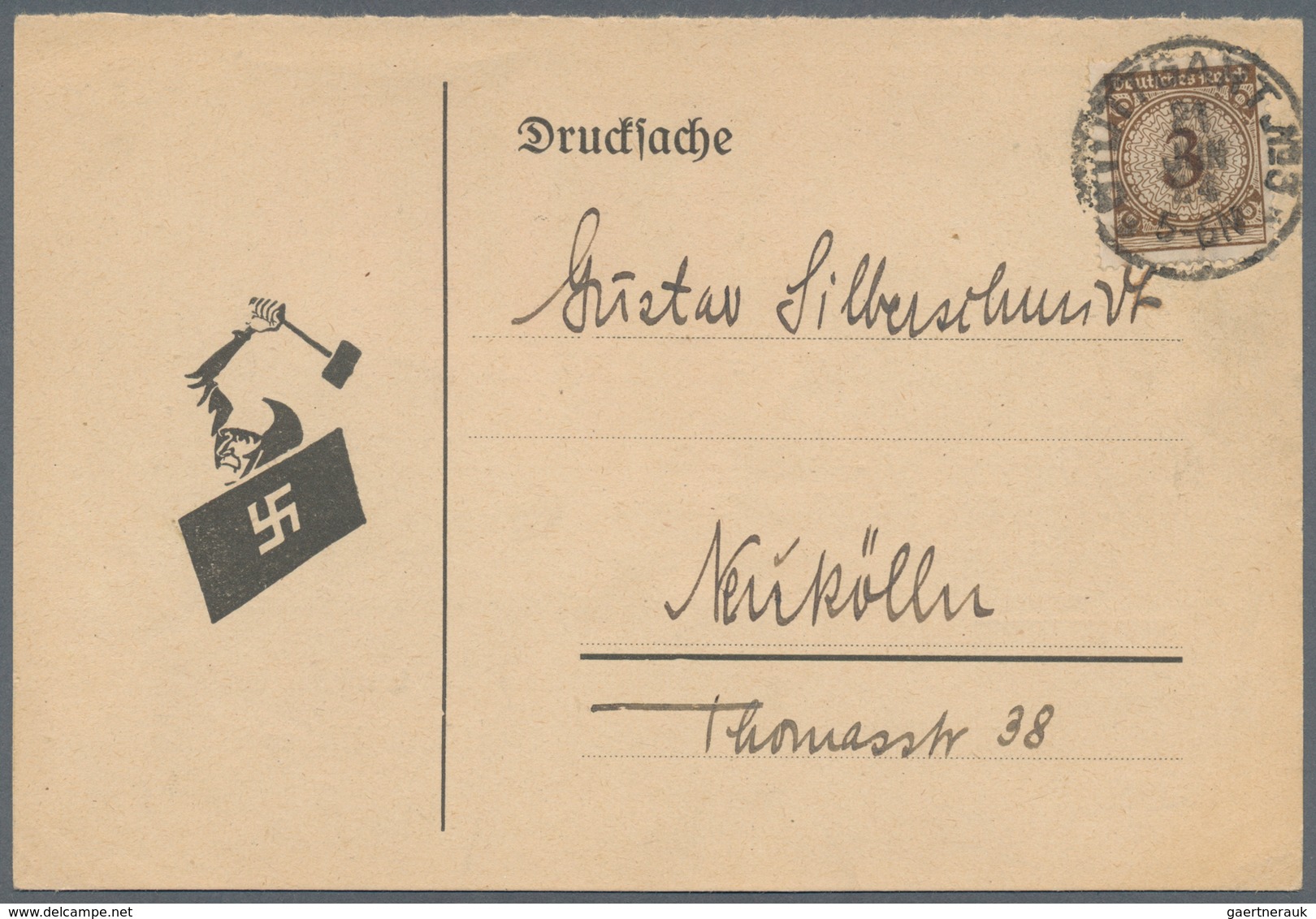 Ansichtskarten: Propaganda: 1924 Advertising Card For The Reich's Sturmfahne, An Influential Anti-Se - Partis Politiques & élections