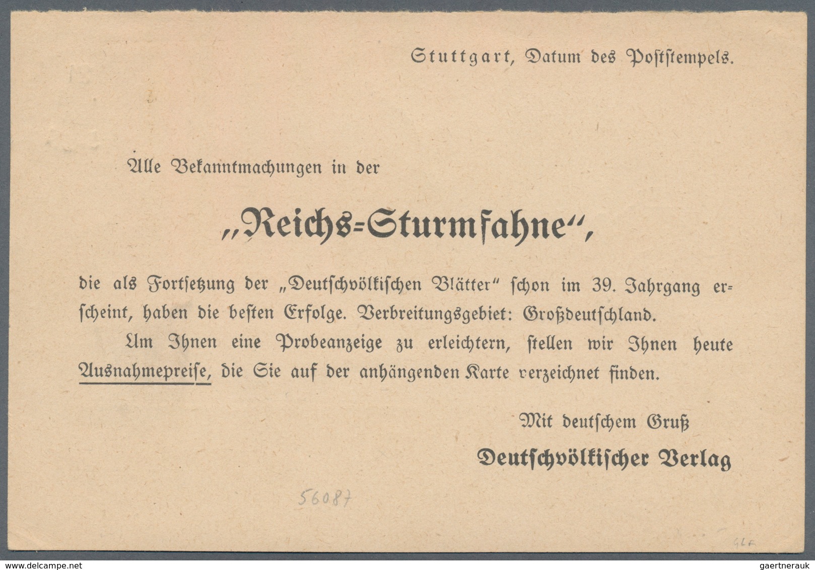 Ansichtskarten: Propaganda: 1924 Advertising Card For The Reich's Sturmfahne, An Influential Anti-Se - Partis Politiques & élections