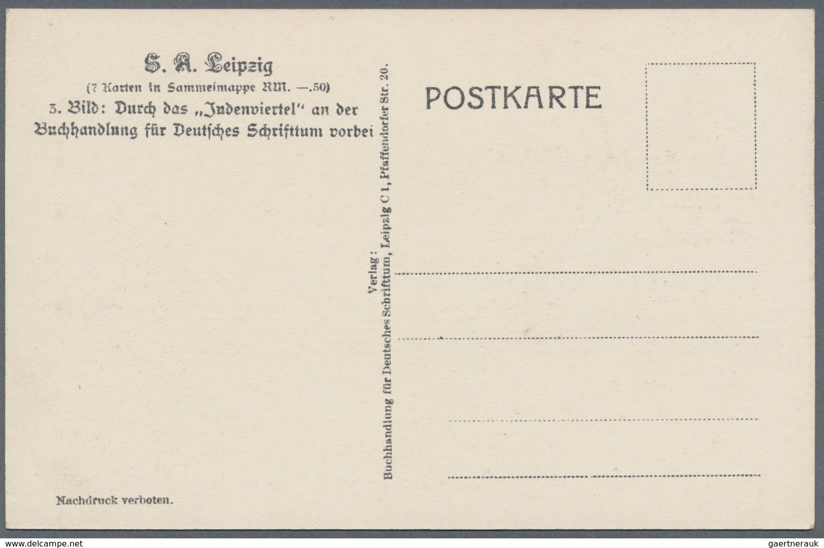 Ansichtskarten: Propaganda: 1927. "Durch Das Judenviertel An Der Buchhandlung Für Deutsches Schriftt - Partis Politiques & élections