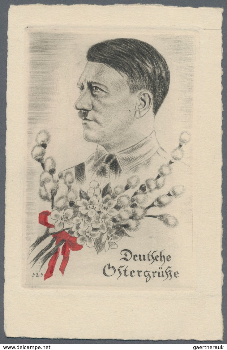 Ansichtskarten: Propaganda: 1929. "Deutsche Ostergrüße". Early Adolf Engraved Portrait Postcard Circ - Political Parties & Elections