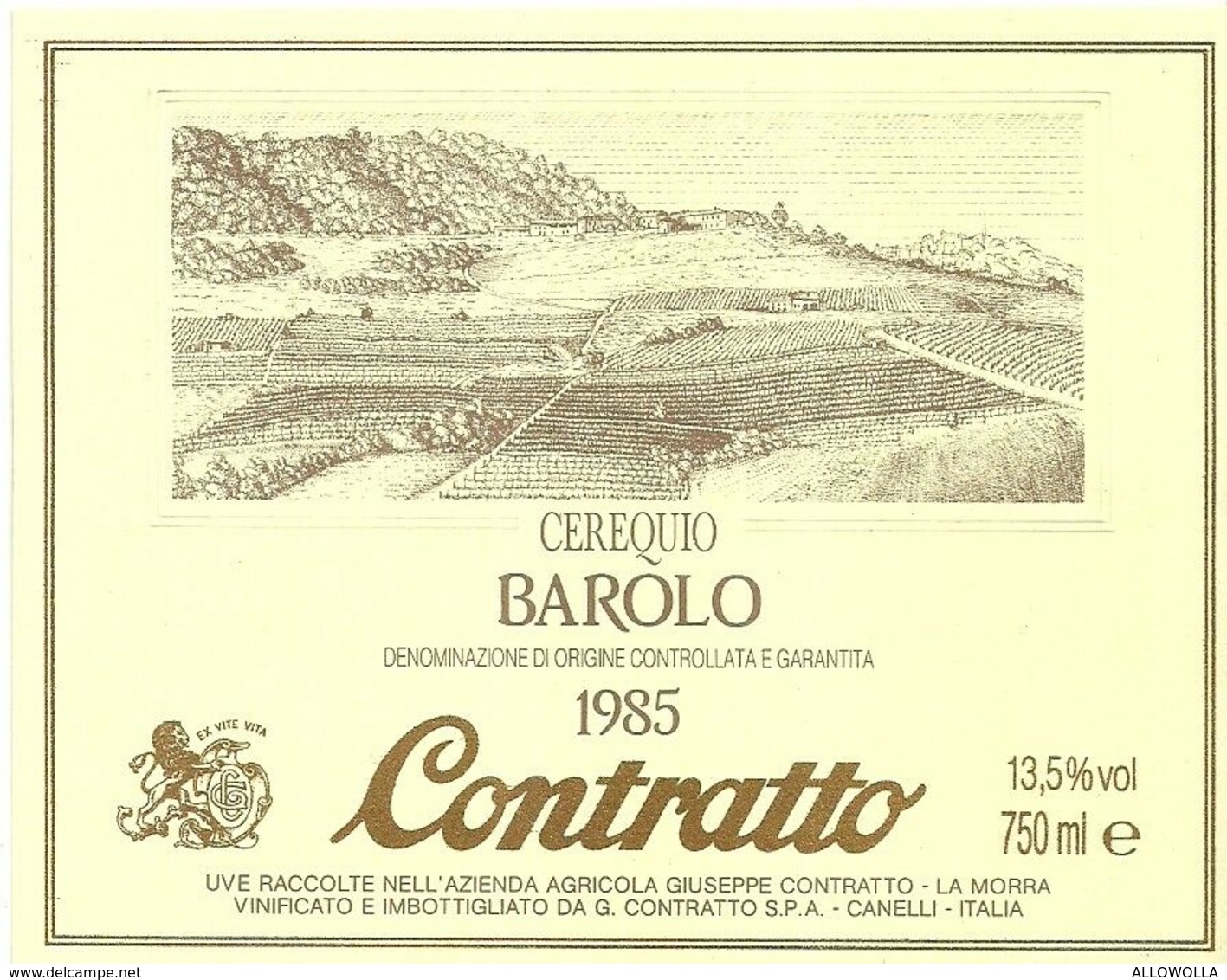 2395 "CEREQUIO-BAROLO-1985-CONTRATTO " ETIC. ORIG. - Altri & Non Classificati