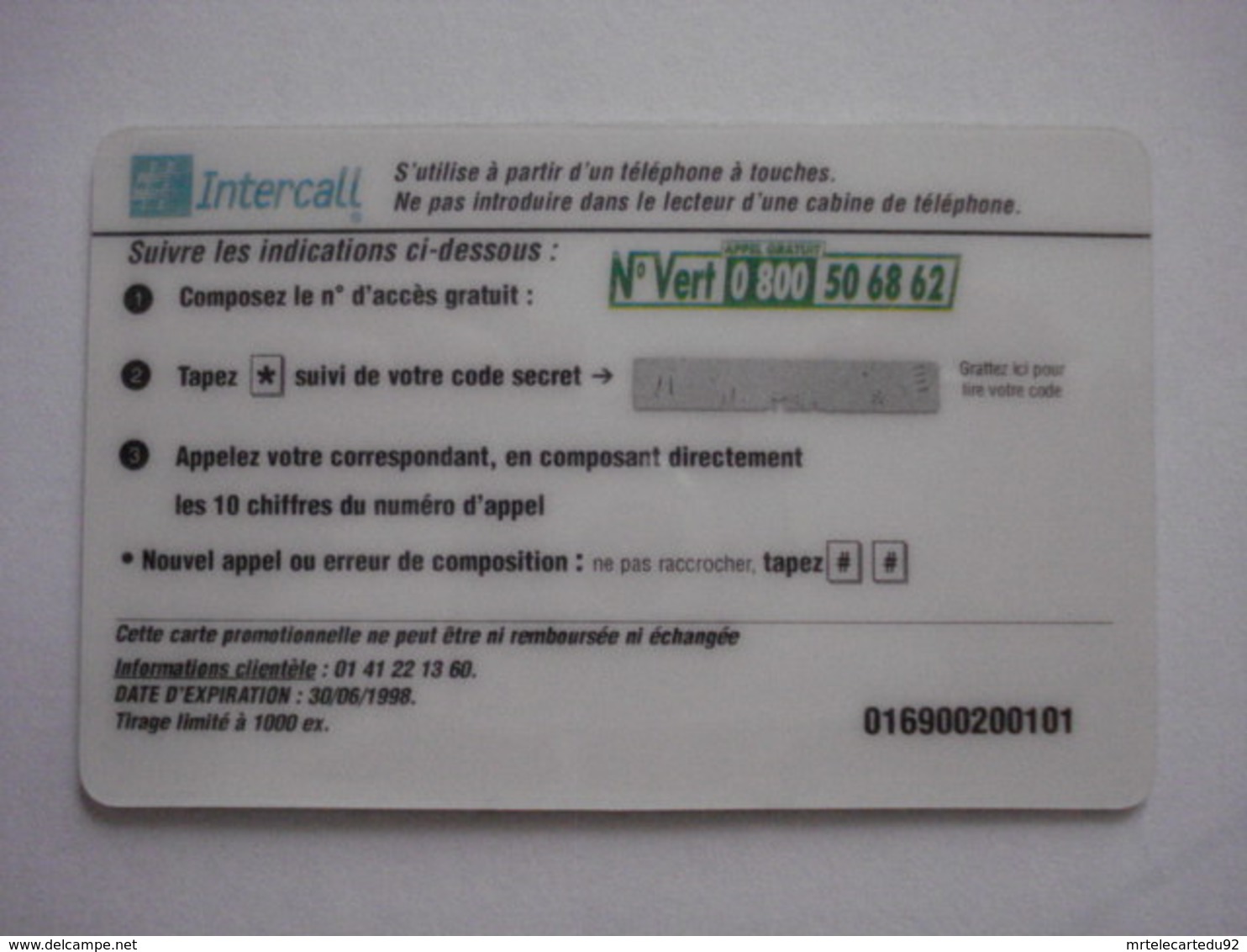 Carte Prépayée Française "INTERCALL" (neuve Non Gratter). - Per Cellulari (ricariche)