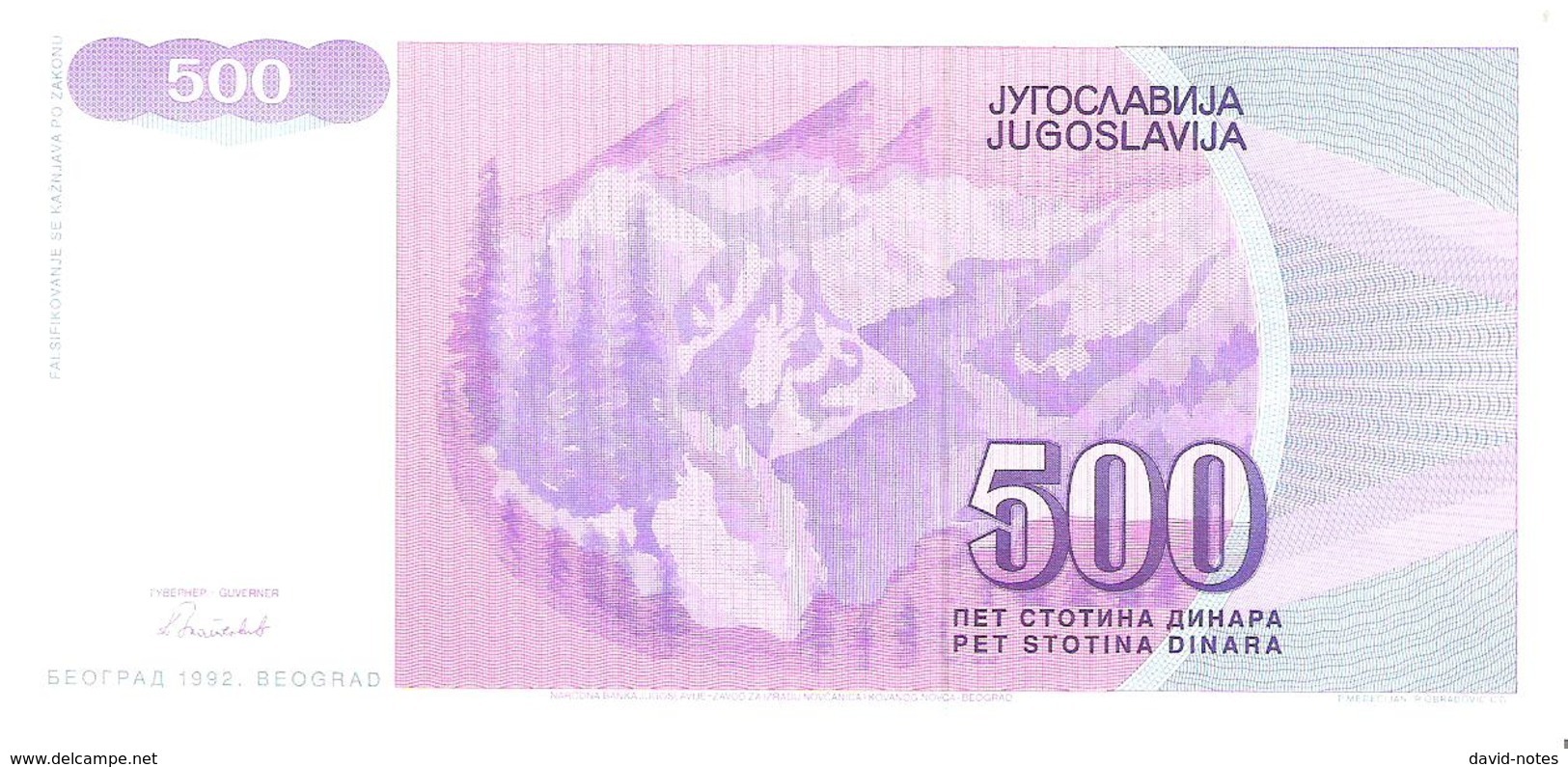 Yugoslavia - Pick 113 - 500 Dinara 1992 - Unc - Jugoslavia