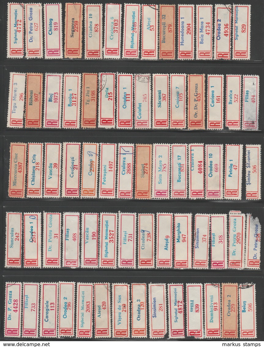 1950-1980 Romania, HUGE Collection Of 467 Registered Airmail Vintage Labels - Andere & Zonder Classificatie