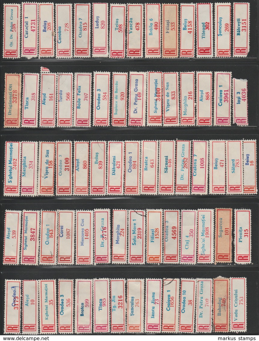 1950-1980 Romania, HUGE Collection Of 467 Registered Airmail Vintage Labels - Other & Unclassified