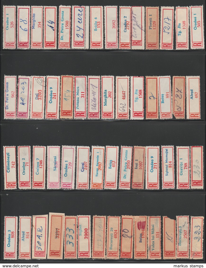 1950-1980 Romania, HUGE Collection of 467 Registered Airmail vintage labels