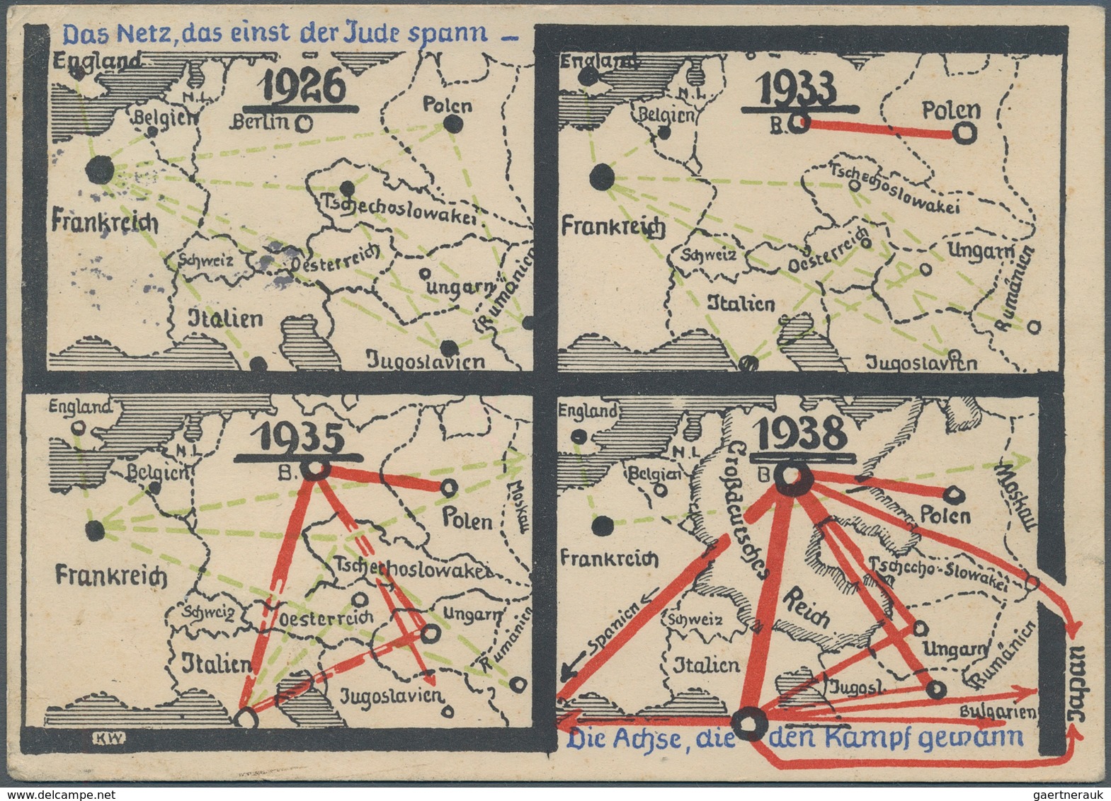 Ansichtskarten: Propaganda: 1939"Das Netz, Das Einst Der Jude Spann - Die Achse, Die Den Kampf Gewan - Parteien & Wahlen