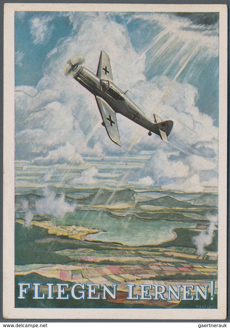 Ansichtskarten: Propaganda: 1942/1943, NS-Fliegerkorps, 3 Kolorierte Propagandakarten "Modellflug", - Parteien & Wahlen