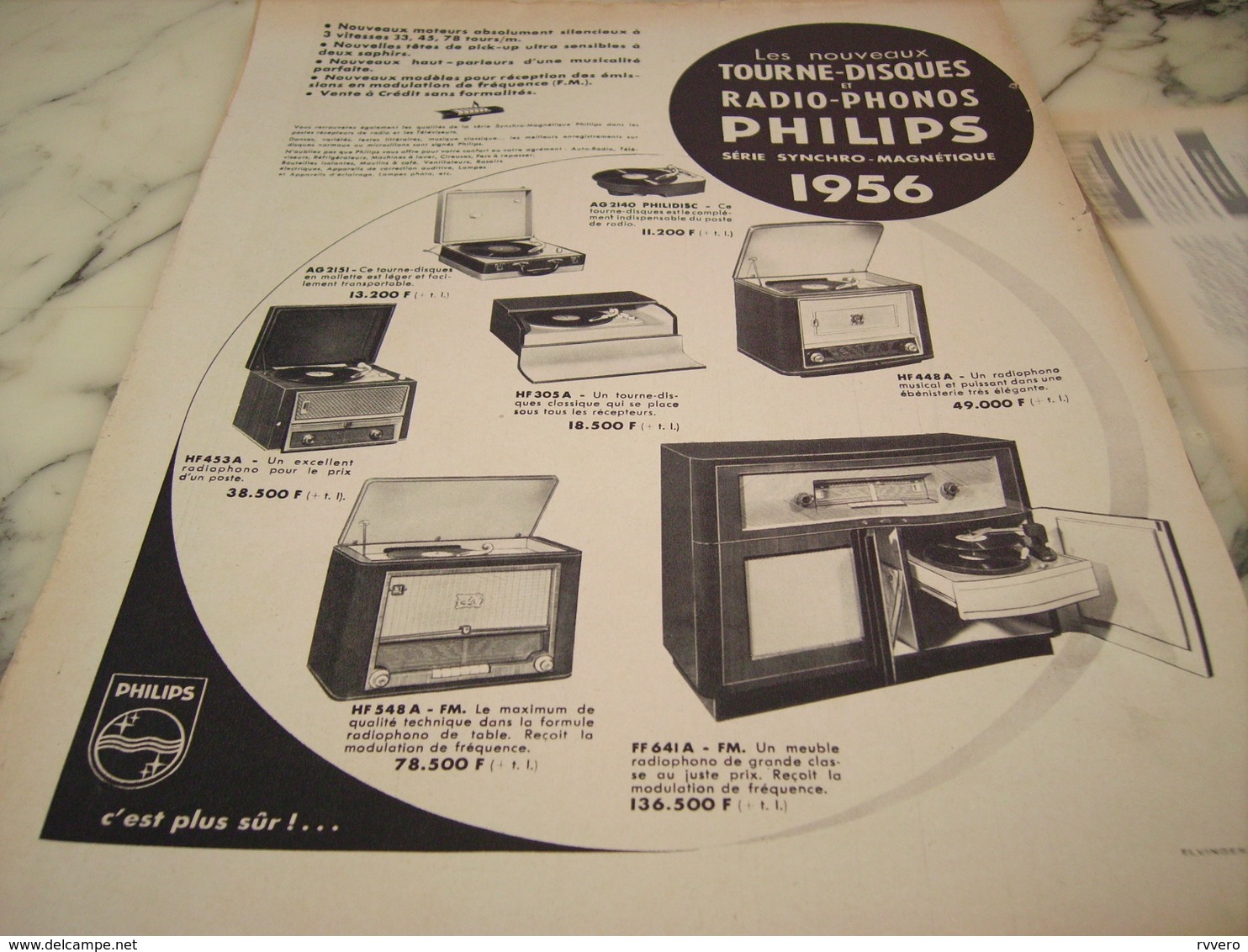 ANCIENNE PUBLICITE TOURNE DISQUE ET RADIO PHONOS PHILIPS 1956 - Autres & Non Classés