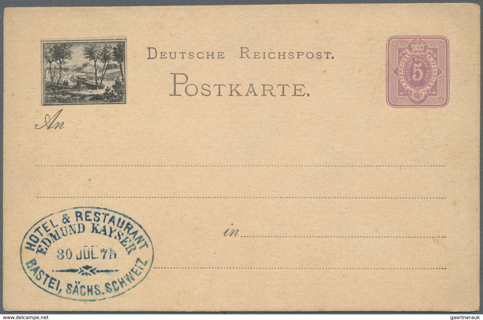 Ansichtskarten: Vorläufer: 1875. Postkarte 5 Pf Ziffer Mit Vs. Links Oben Aufgeklebtem Bild "Bäume V - Non Classés