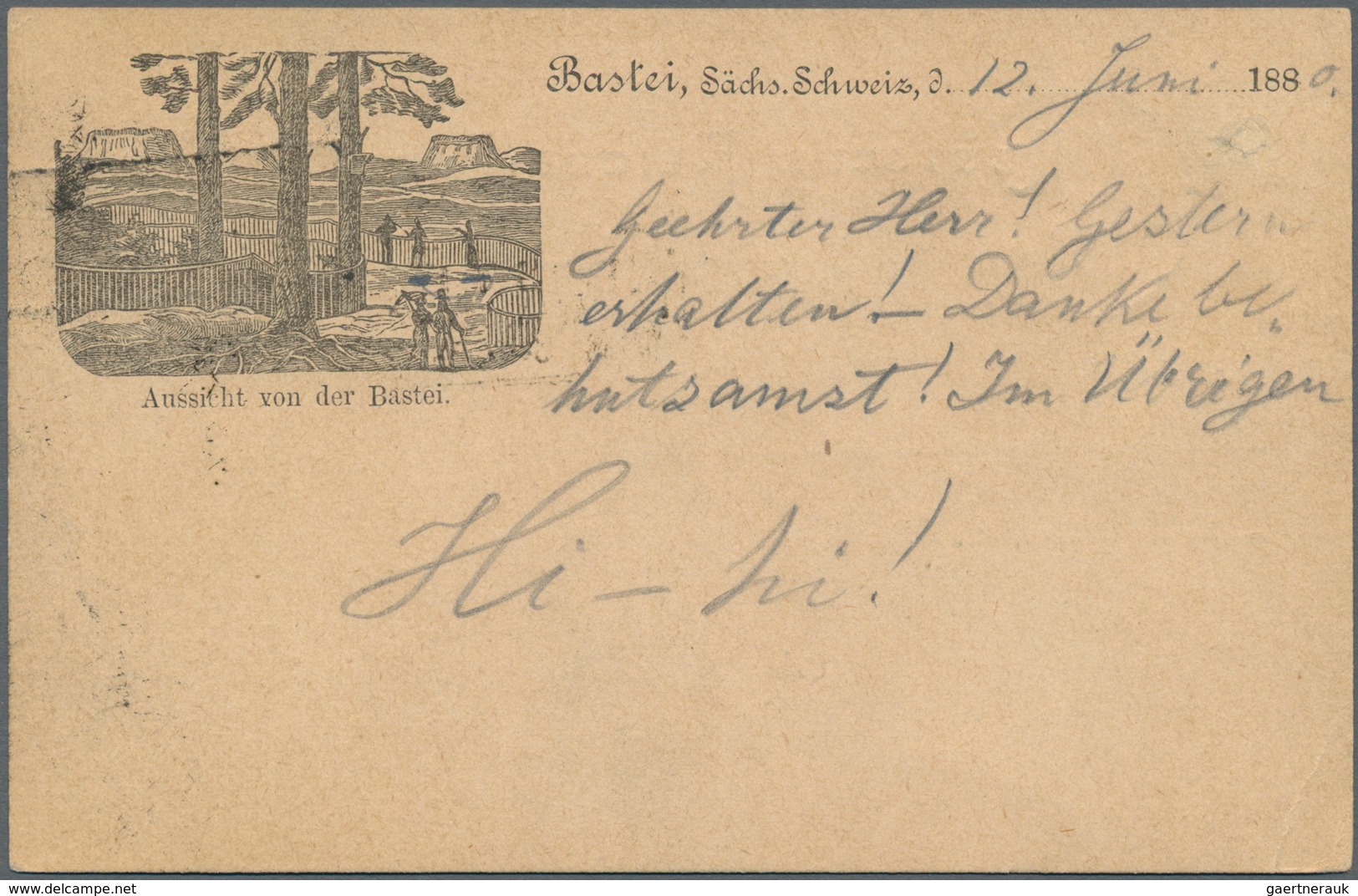Ansichtskarten: Vorläufer: 1880, SÄCHSISCHE SCHWEIZ "Aussicht Von Der Bastei", Vorläuferkarte Mit R3 - Unclassified