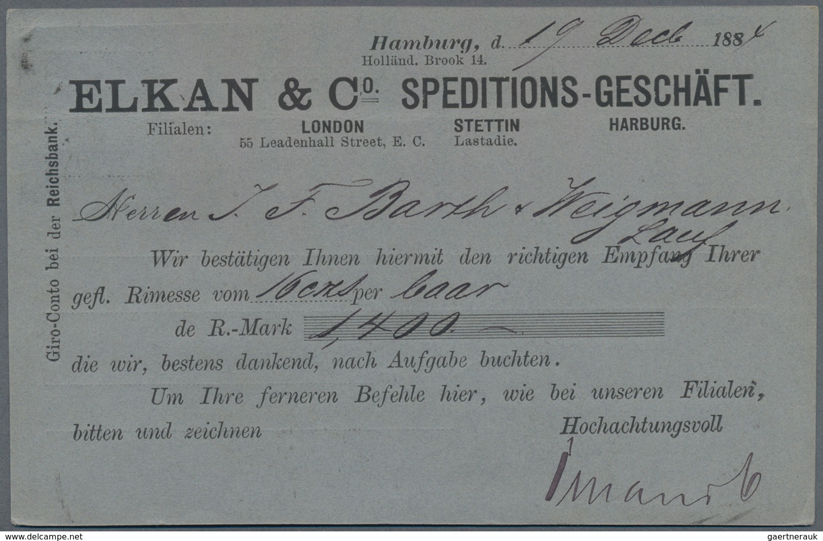 Ansichtskarten: Vorläufer: 1882 Und 1884, HAMBURG, 2 Avis-Karten Der Firmen Meyerhof & Nathorff Und - Non Classés