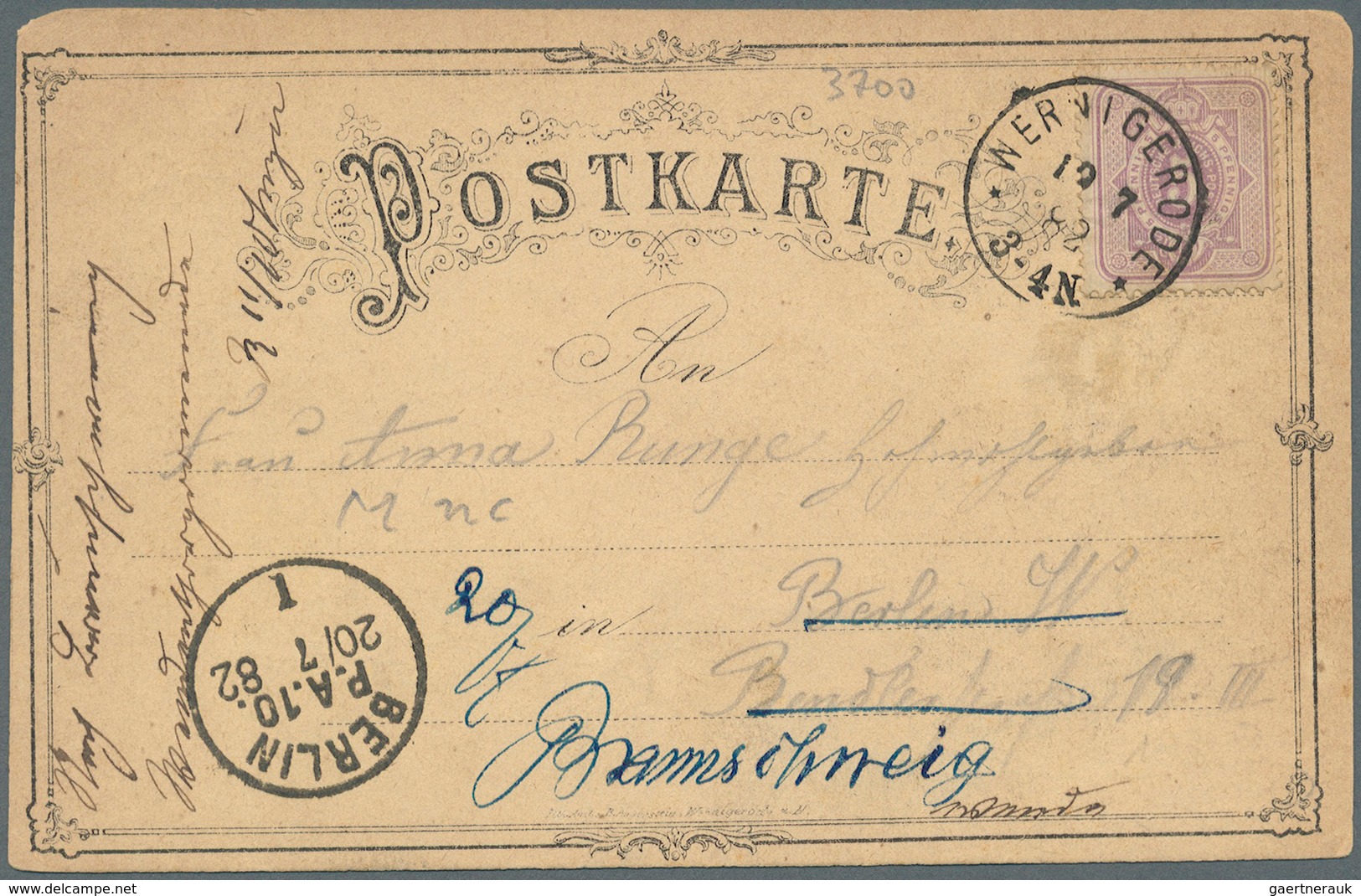 Ansichtskarten: Vorläufer: 1882, WERNIGERODE - STEINERNE RENNE, Vorläuferkarte 1882 Mit Angestoßenen - Non Classés