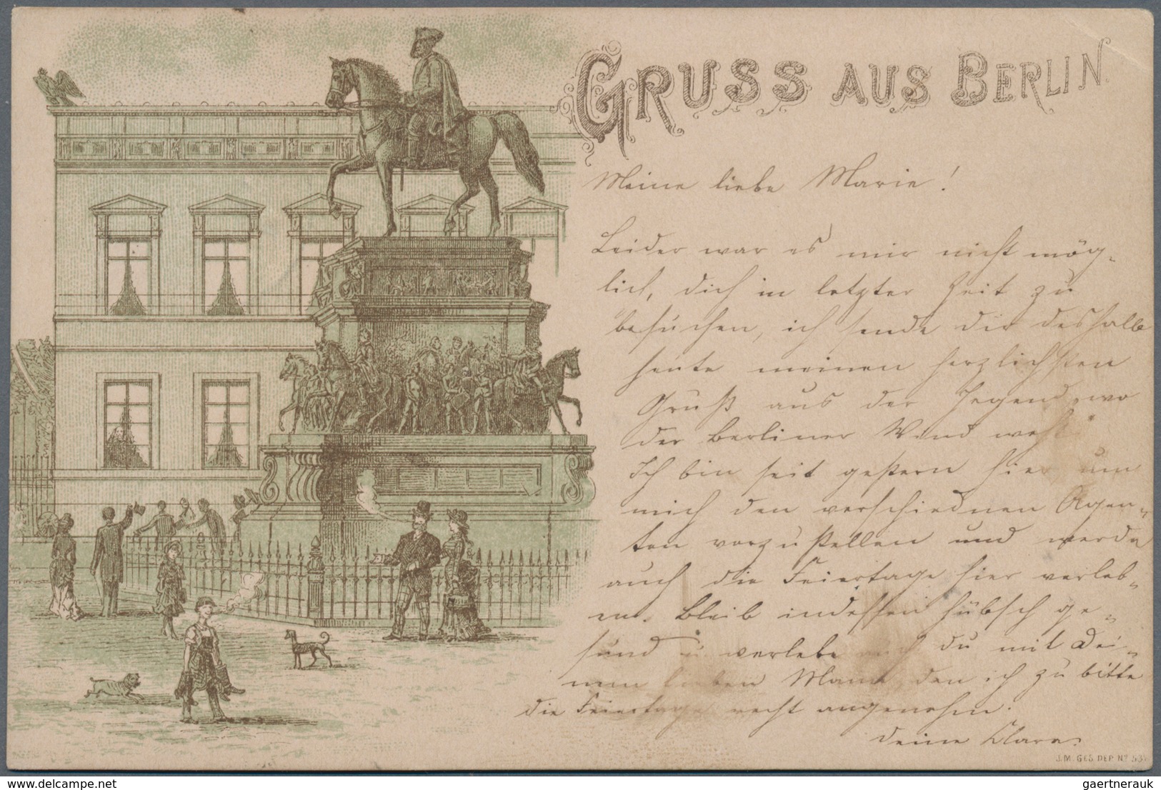 Ansichtskarten: Vorläufer: 1886, BERLIN Reiterdenkmal Friedrich II. Mit 5 Pf. Lila Und K1 BERLIN 21. - Unclassified