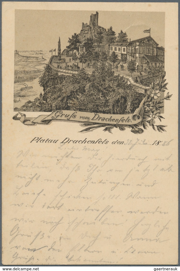 Ansichtskarten: Vorläufer: 1886, "Gruß Vom Drachenfels", Vorläuferkarte Mit 5 Pg. Lila Als Privatgan - Ohne Zuordnung