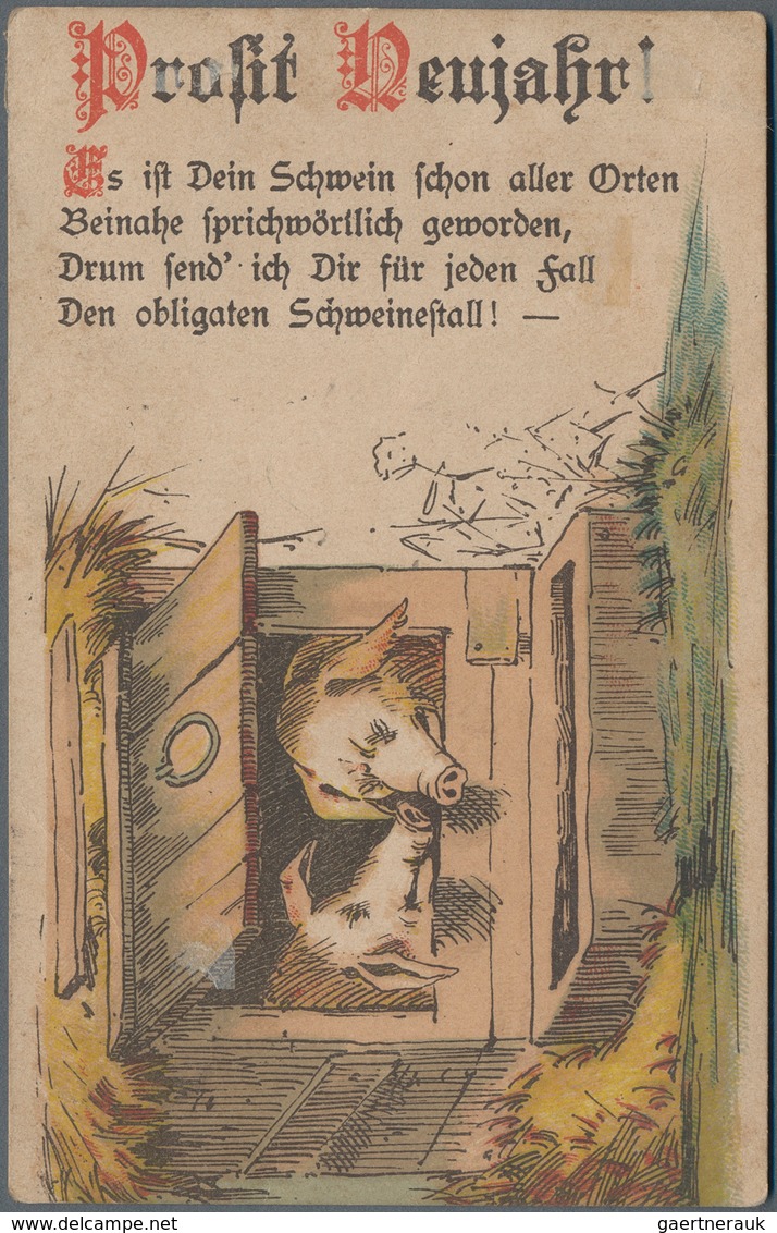 Ansichtskarten: Vorläufer: 1888, STUTTGART, Farbige Neujahrsglückwunschkarte Mit Schweinemotiv Vom 3 - Ohne Zuordnung