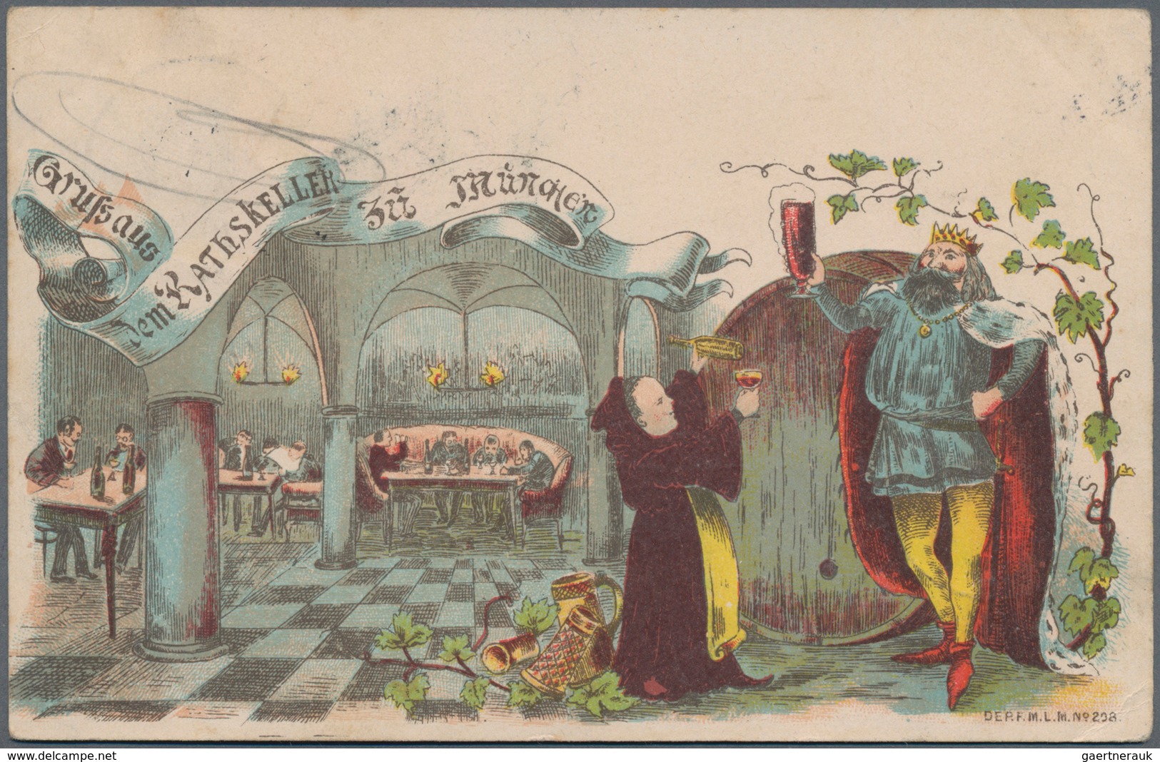 Ansichtskarten: Vorläufer: 1889, MÜNCHEN Rathauskeller Mit Münchner Kindl, Kolorierte Vorläuferkarte - Ohne Zuordnung