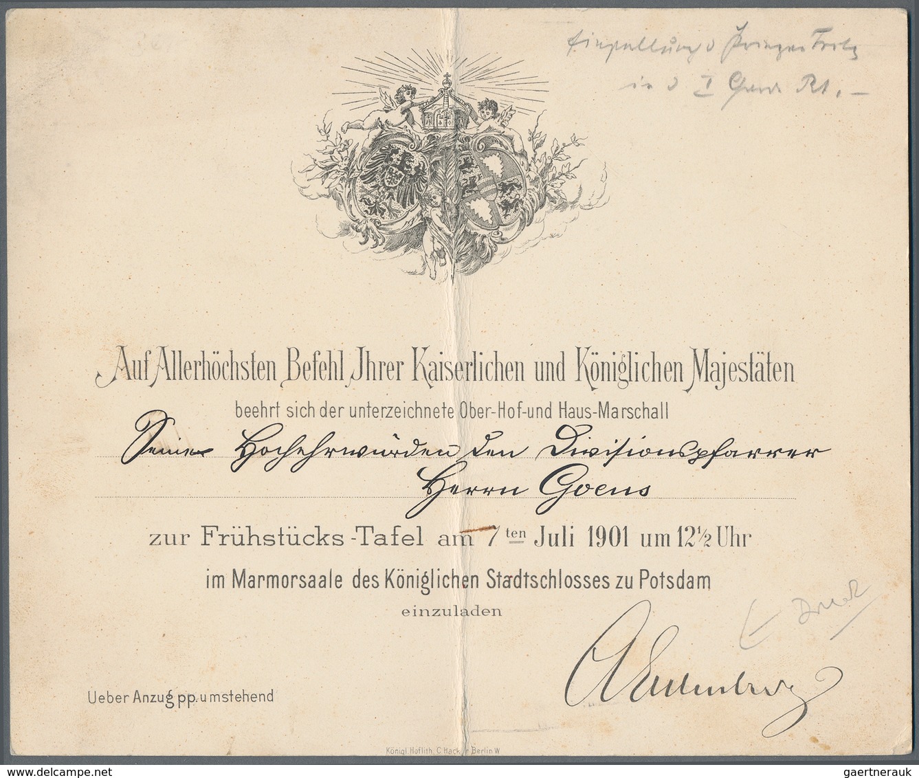 Ansichtskarten: Motive / Thematics: AUTOGRAPHEN, Einladung Kaiser Wilhelm II. Bzw. Ober-Hof-und Haus - Sonstige & Ohne Zuordnung