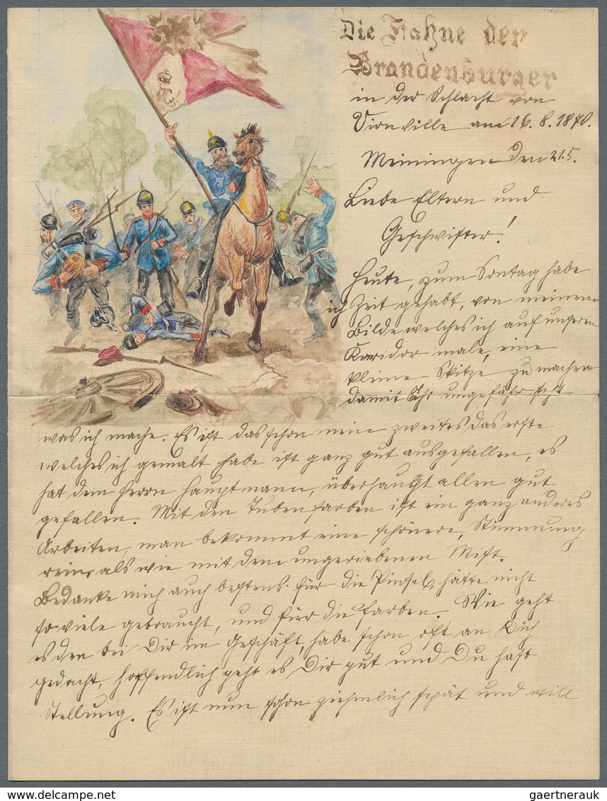 Ansichtskarten: Motive / Thematics: MILITÄR / 1870/1871, Selbstgemalter Kolorierter Feldpostbrief "D - Sonstige & Ohne Zuordnung