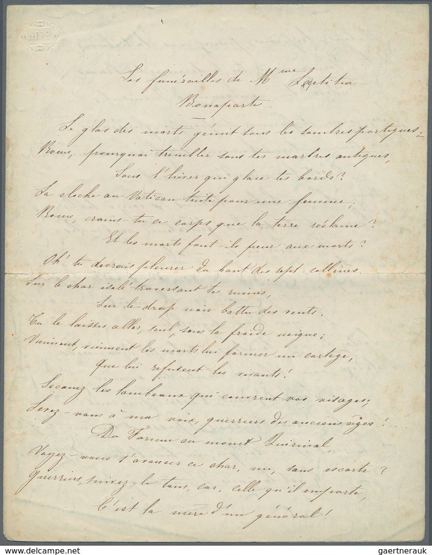 Ansichtskarten: Motive / Thematics: NAPOLEON, Bericht/Schreiben Beerdigung Laetitia Bonaparte (Mutte - Sonstige & Ohne Zuordnung