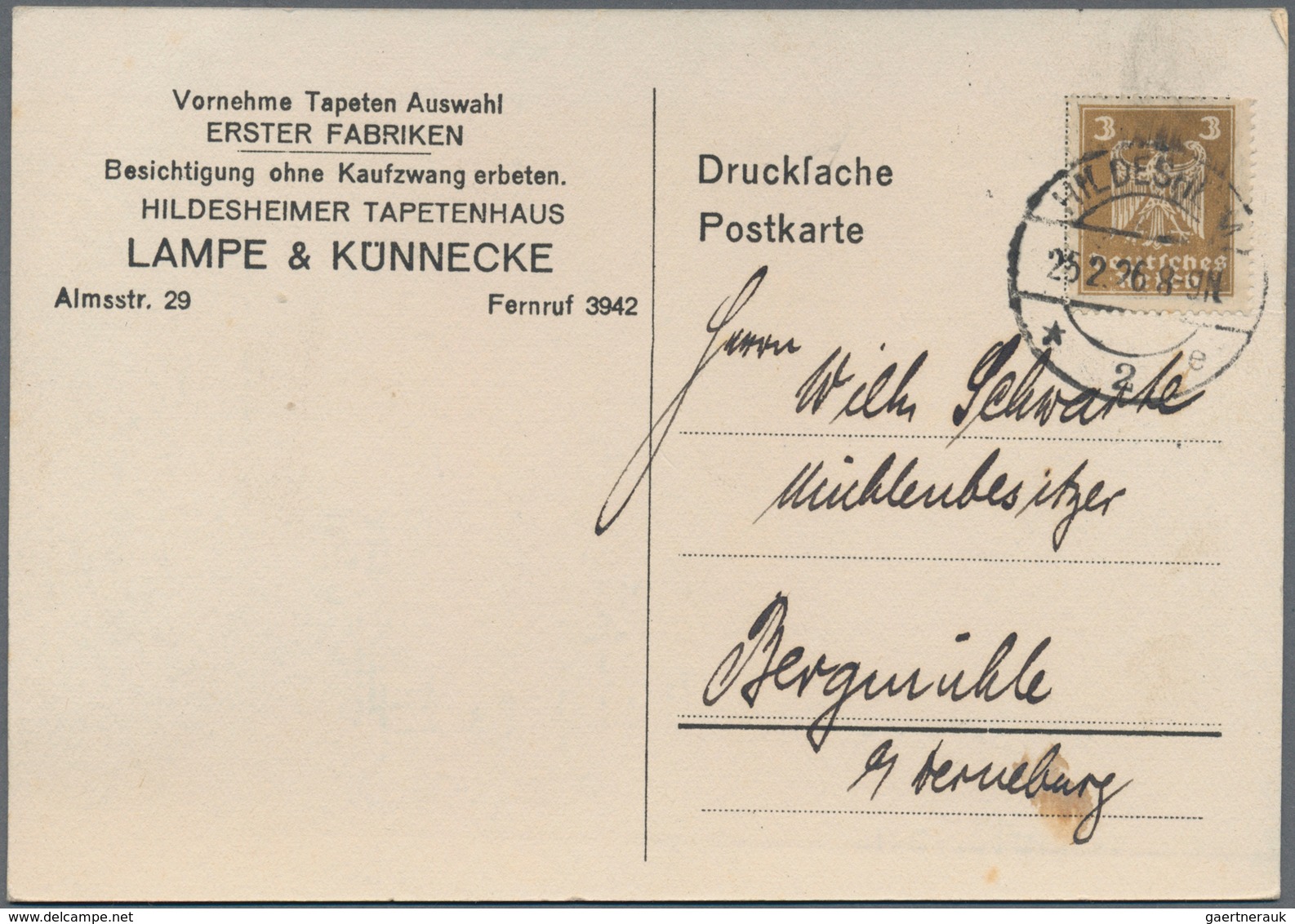 Ansichtskarten: Motive / Thematics: WERBUNG / REKLAME, Hildesheimer Tapetenhaus "LAMPE & KÜNNECK", Z - Other & Unclassified