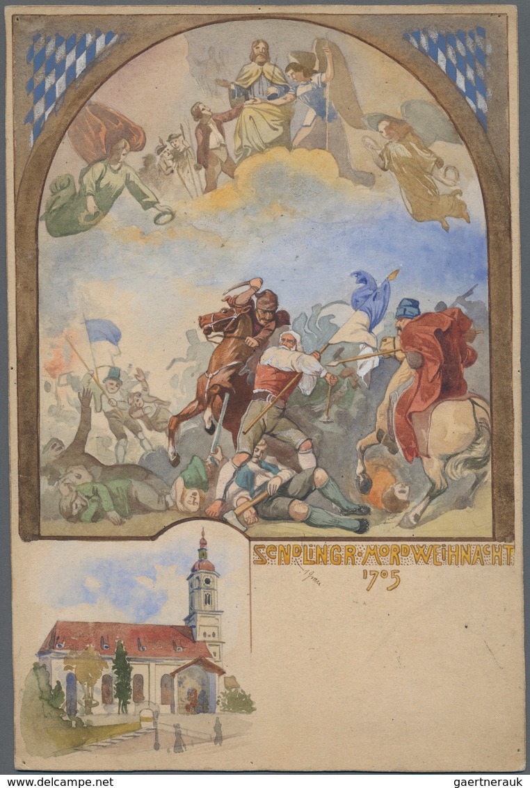 Ansichtskarten: Bayern: Um 1910, Seltene Originalzeichnung "Sendlinger Mord-Weuhnacht" Als Vorlage F - Other & Unclassified