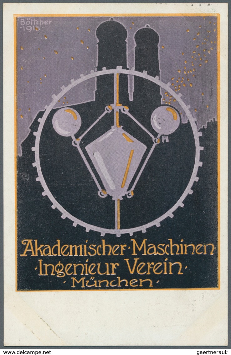 Ansichtskarten: Bayern: MÜNCHEN, Akademischer Maschinen Ingenieur Verein, 4 verschiedene Karten, geb