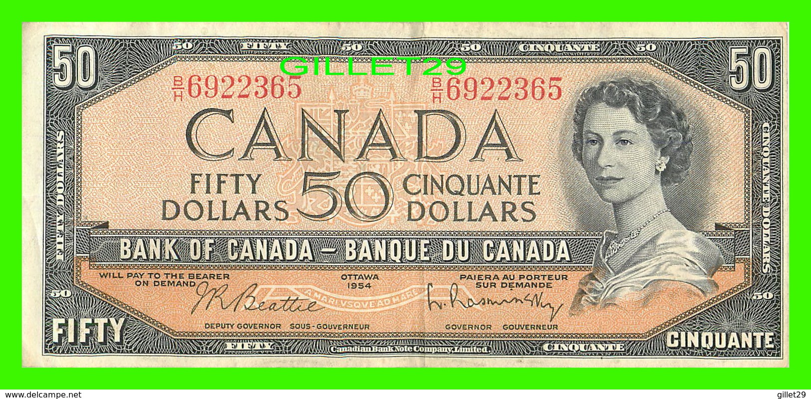 BILLETS - CINQUANTE DOLLARS 1954 - BANQUE DU CANADA - No B/H 6922365 - - Canada