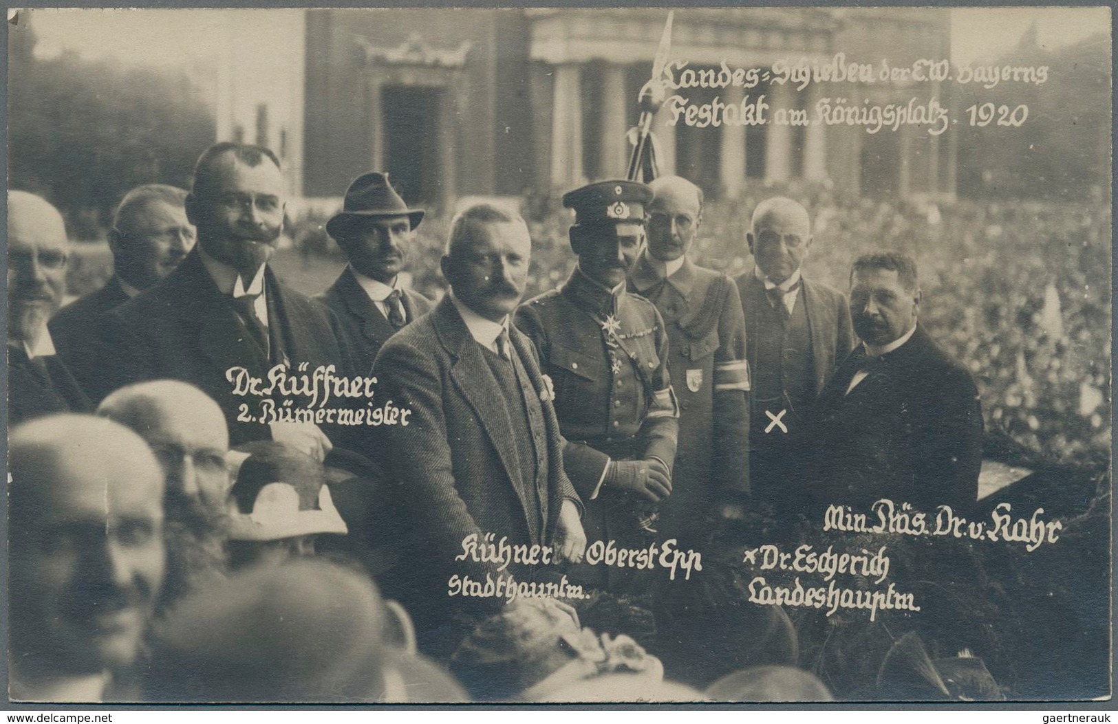 Ansichtskarten: Politik / Politics: LANDESSCHIESSEN DER EINWOHNER-WEHR BAYERN 1920, München Königspl - Personnages