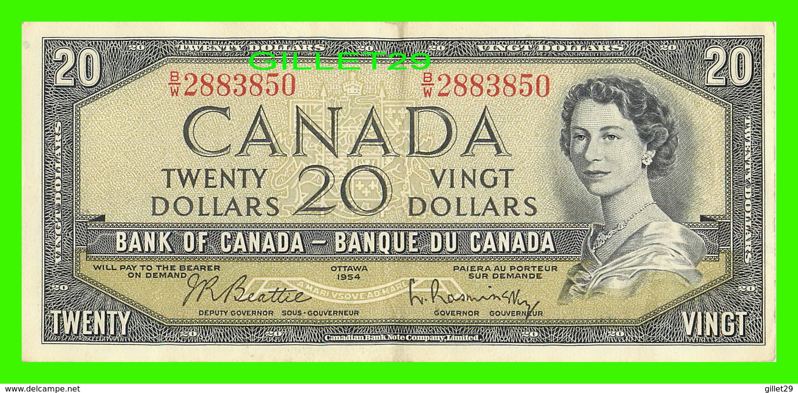 BILLETS - VINGT DOLLARS 1954 - BANQUE DU CANADA - No B/W 2883850 - DEVIL'S FACE PORTRAIT - - Canada