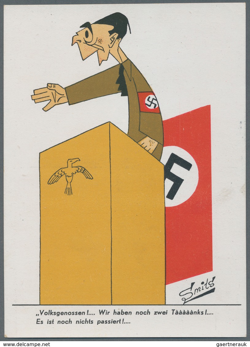 Ansichtskarten: Propaganda: 1945,ANTI-NS, 9 Kolorierte Karikaturen Aus Holland, Sign. Smits, Mit Div - Partis Politiques & élections