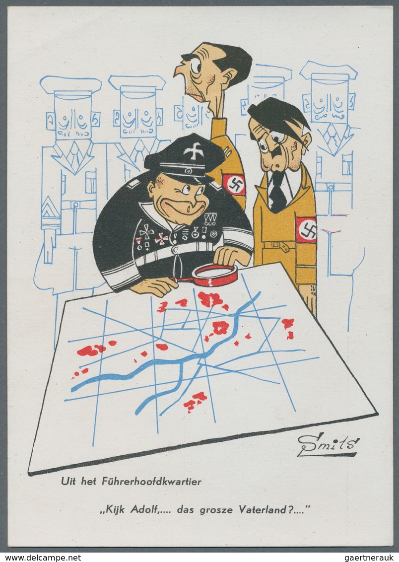 Ansichtskarten: Propaganda: 1945,ANTI-NS, 9 Kolorierte Karikaturen Aus Holland, Sign. Smits, Mit Div - Partis Politiques & élections