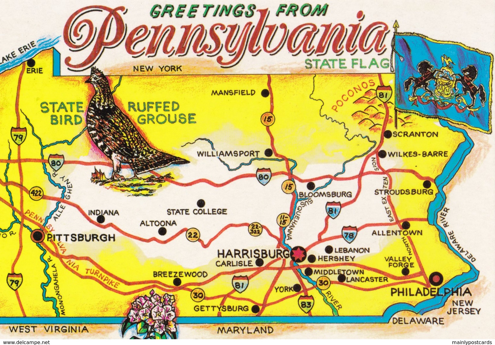 AO60 Postcard Map - Greetings From Pennsylvania - Maps